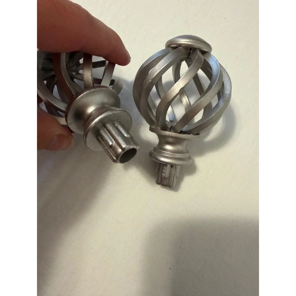 Brushed Silver Twisted Cage Curtain Rod Finials Set of 2 Birdcage Design Plastic